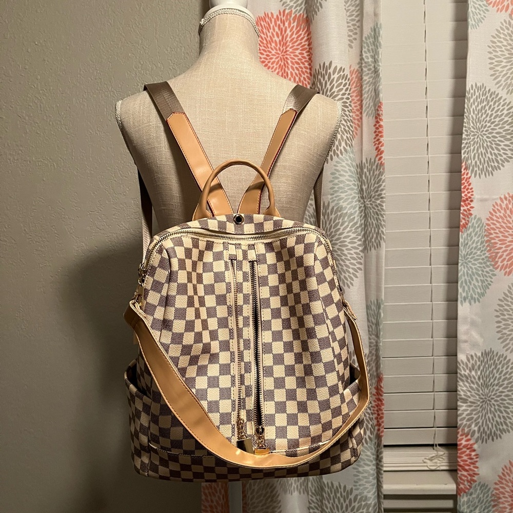 Checkered Backpack Purse